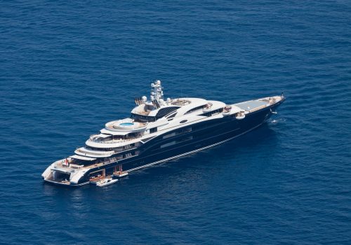 Capri, Italy - August 20, 2011: The Fincantieri mega yacht SERENE moored in a bay of the isle of Capri, Italy. The motoryacht Serene (134 mt) is the largest yacht ever built in Italy and one of the most largest yachts in the world.