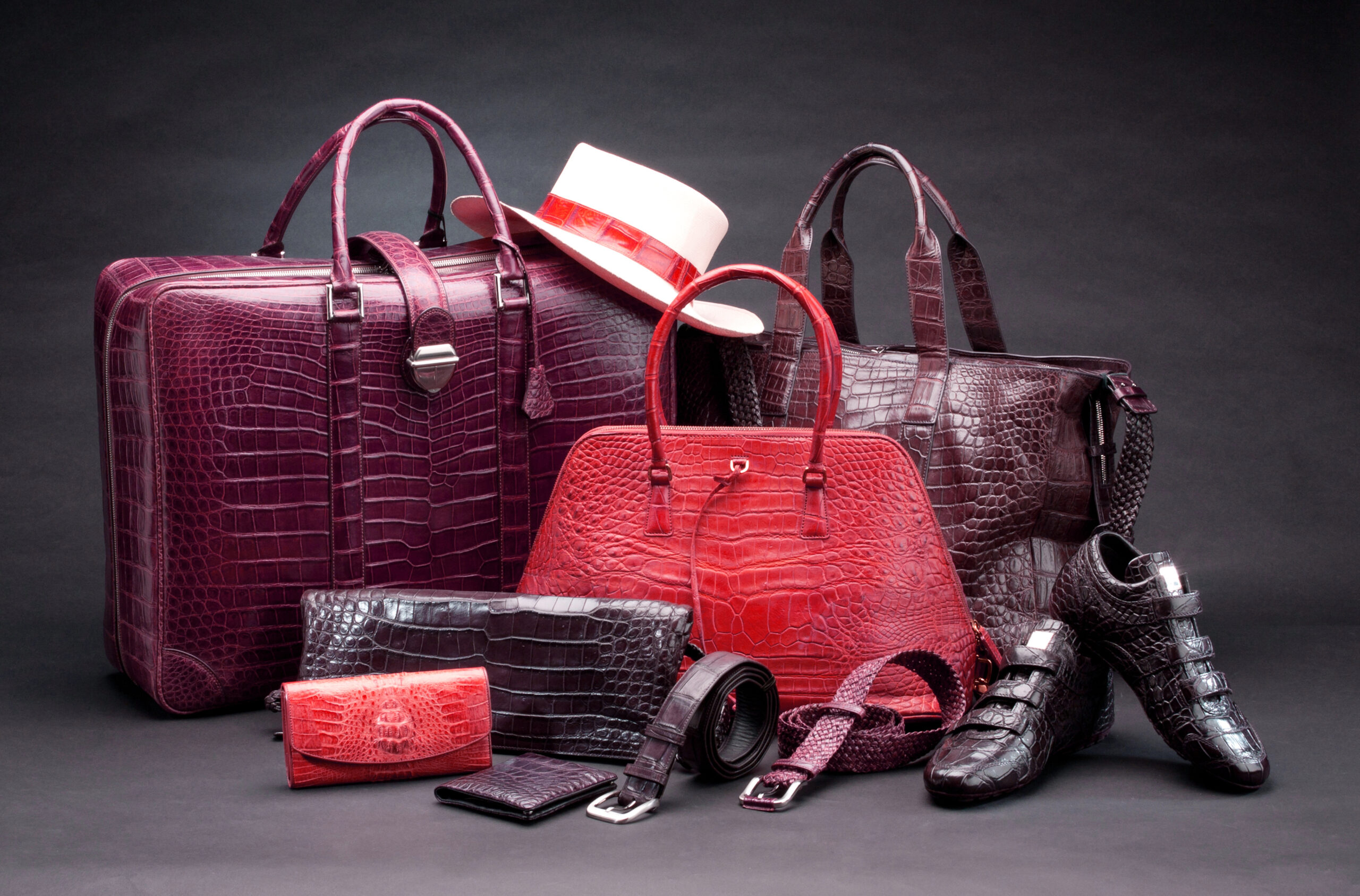 crocodile leather products Set of products which made of crocodile leather